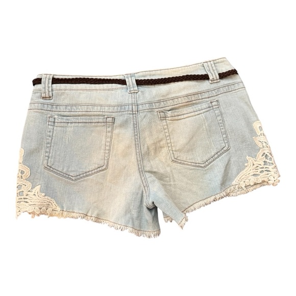 Mossimo Supply Co. Blue and Brown Jean Shorts with Lace Trim - Picture 3 of 5